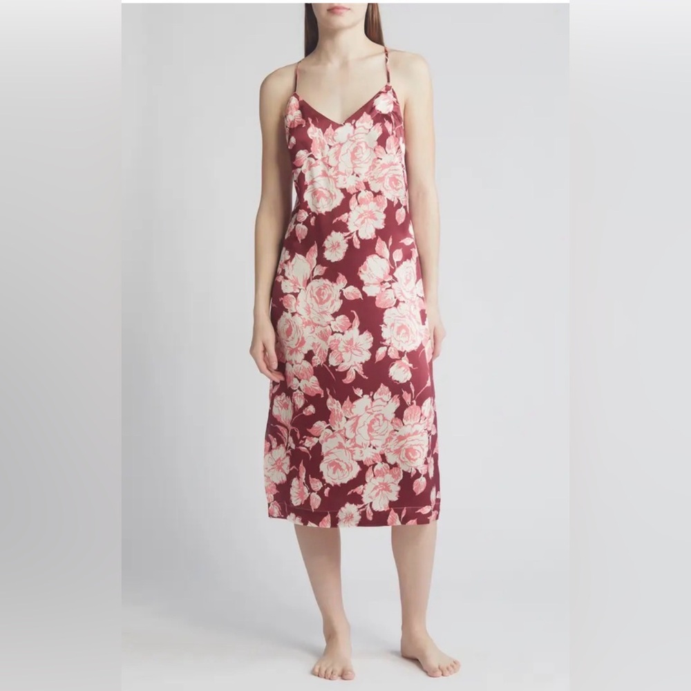 NWOT LIBERTY Floral Silk Satin Long Chemise size L